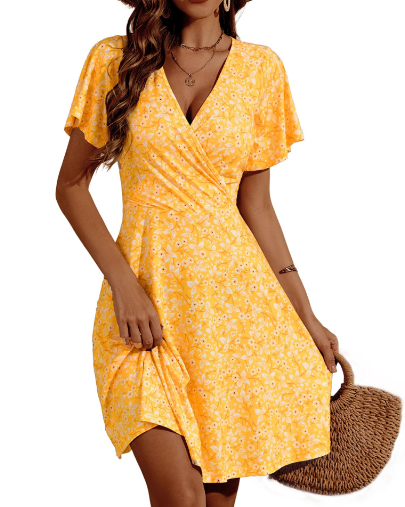 Abito Midi Faith Donna Estate – Incrociato con Scollo a V e Maniche a Volant