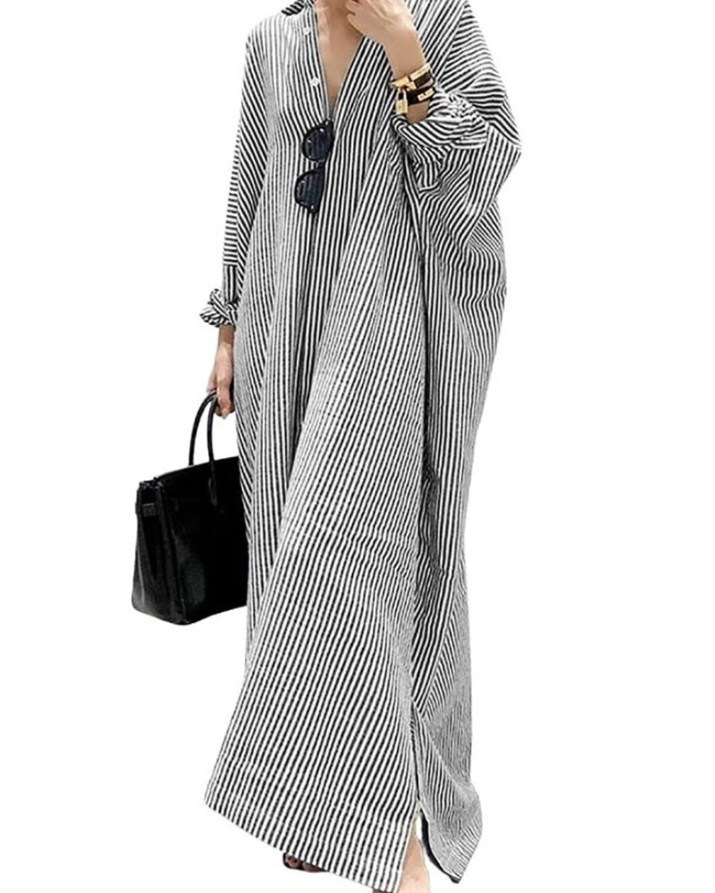 Vestito Chemise Maxi da Donna Lara – Cotone a Righe con Maniche Lunghe e Bottoni