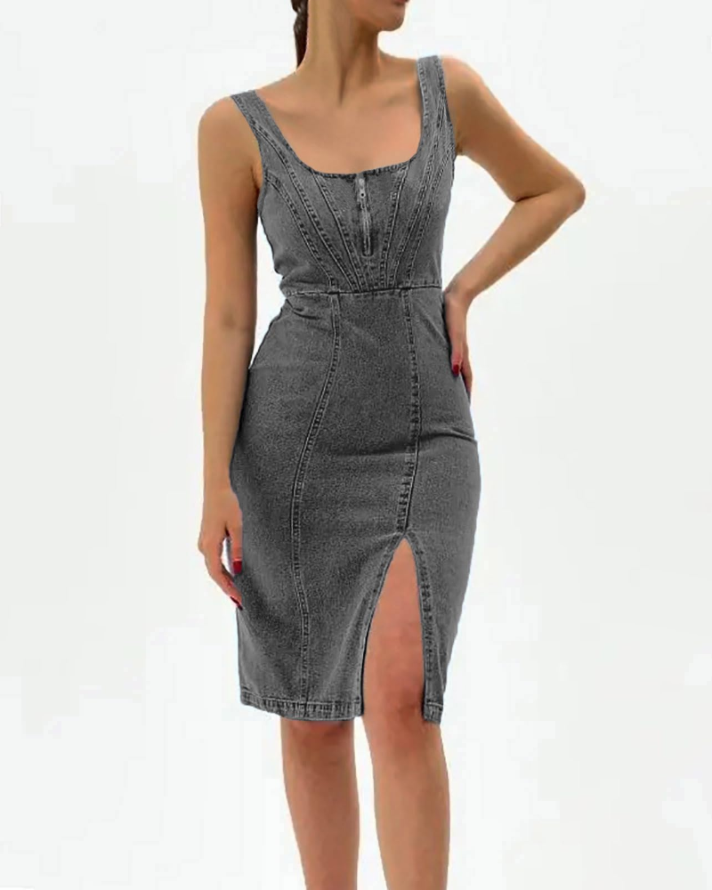 Vestito Midi Bodycon da Donna Maisie in Jeans – Spalline Regolabili e Spacco