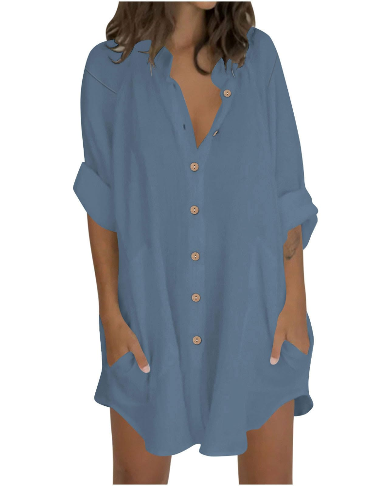 Vanessa Tunique Femme Été – Chemise Lin Coton Oversize Manches 3/4