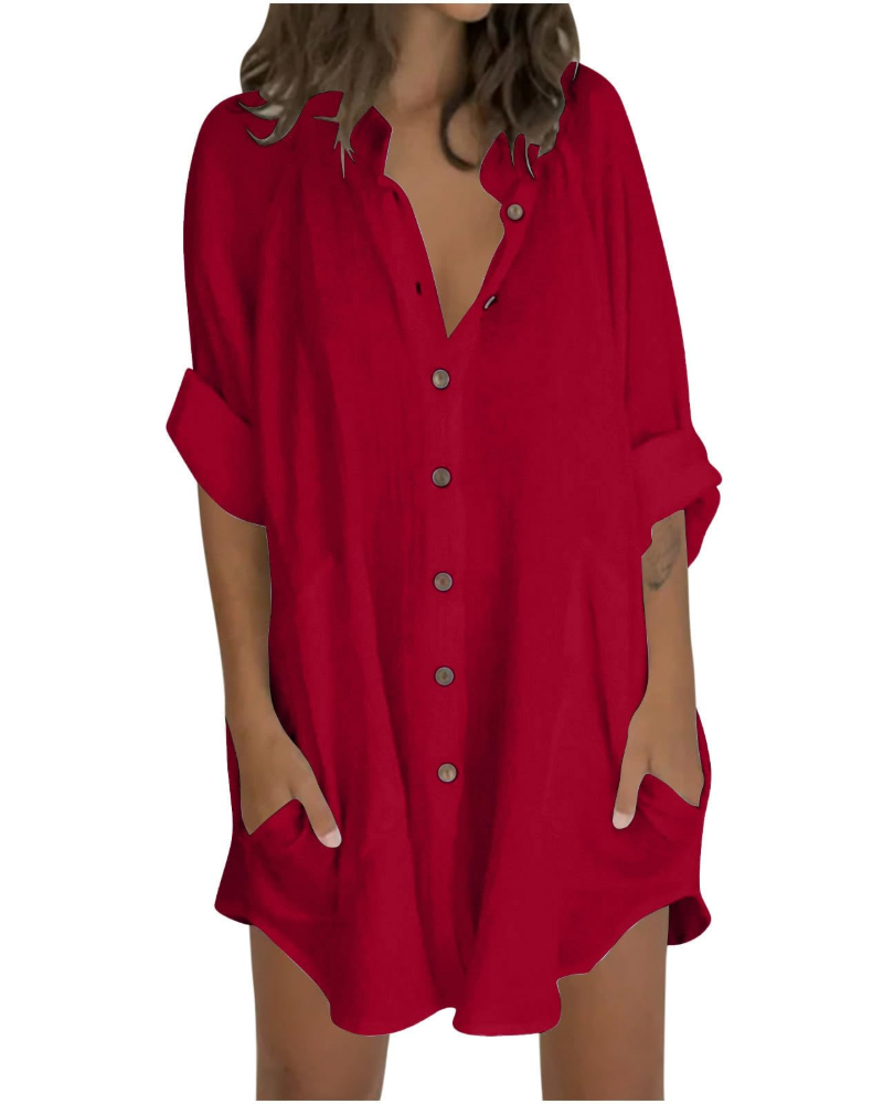 Vanessa Tunique Femme Été – Chemise Lin Coton Oversize Manches 3/4