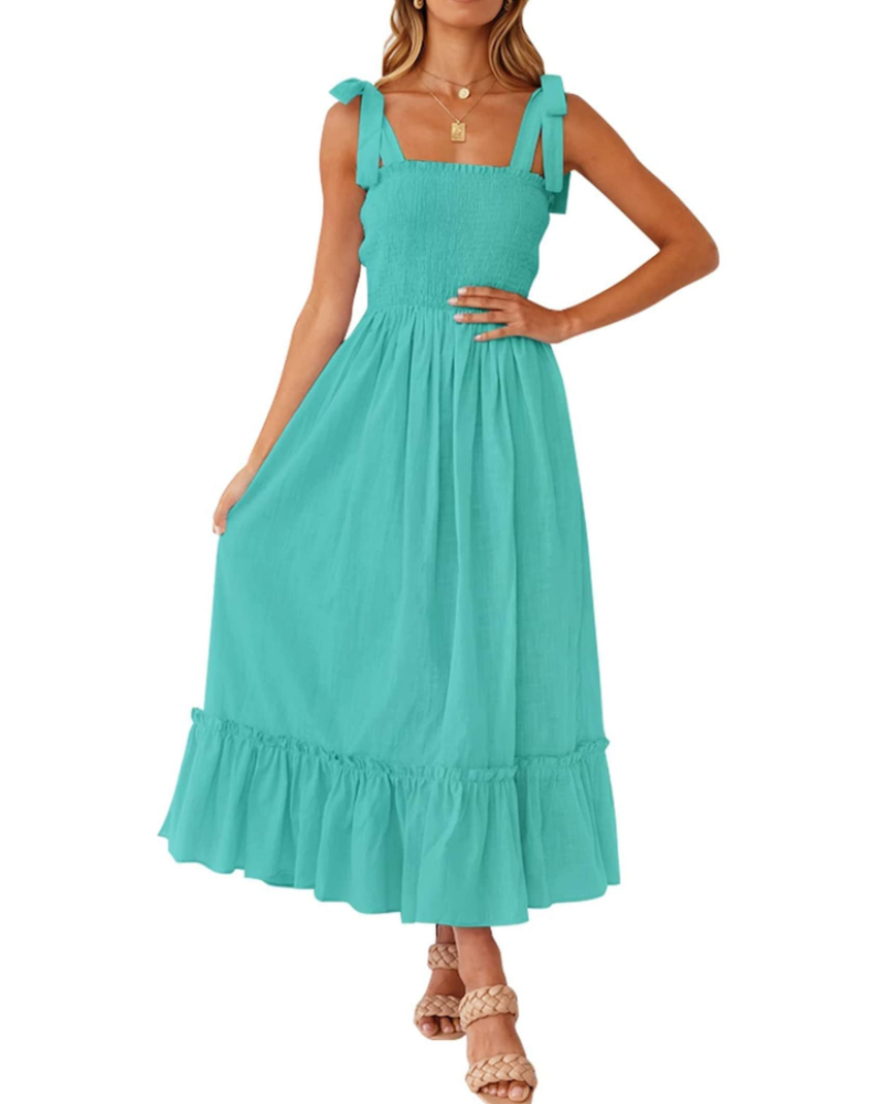 Abito Lungo Willow Donna Estate – Spalline Sottili, Scollo Quadrato e Volant