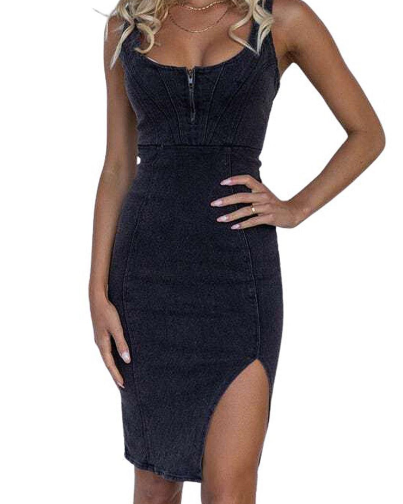 Vestito Midi Bodycon da Donna Maisie in Jeans – Spalline Regolabili e Spacco