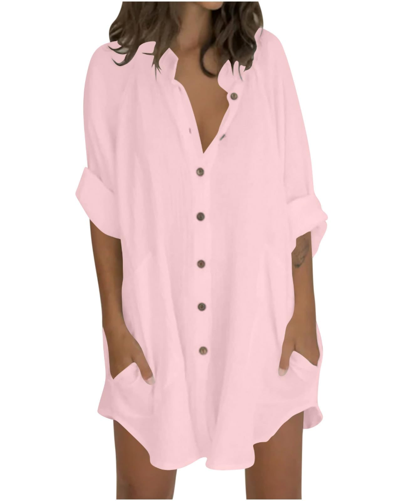 Vanessa Tunique Femme Été – Chemise Lin Coton Oversize Manches 3/4