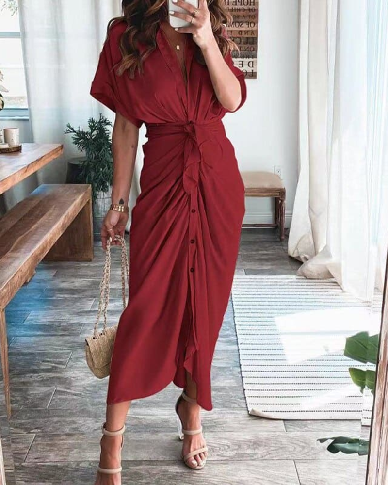 Vestido Maxi de Satén Mona para Mujer – Vestido Cruzado Drapeado, Abertura y Elegancia para la Noche