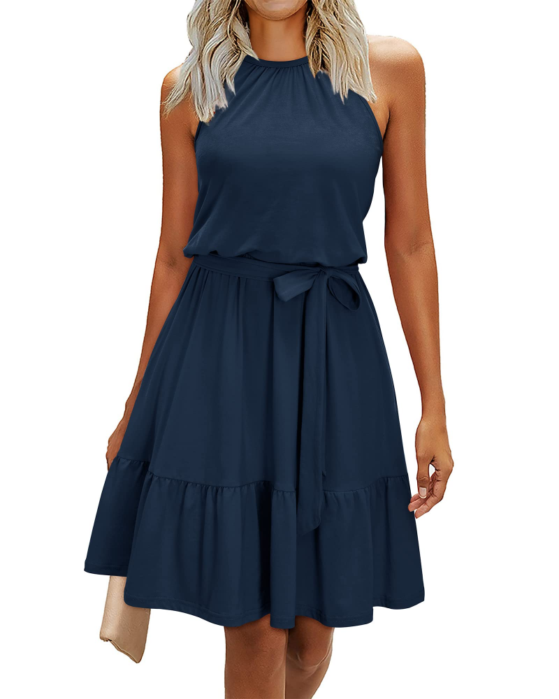 Sophie Robe Femme – Robe Dos Nu Été A-Line Fluide Volants Avec Poches Élégante