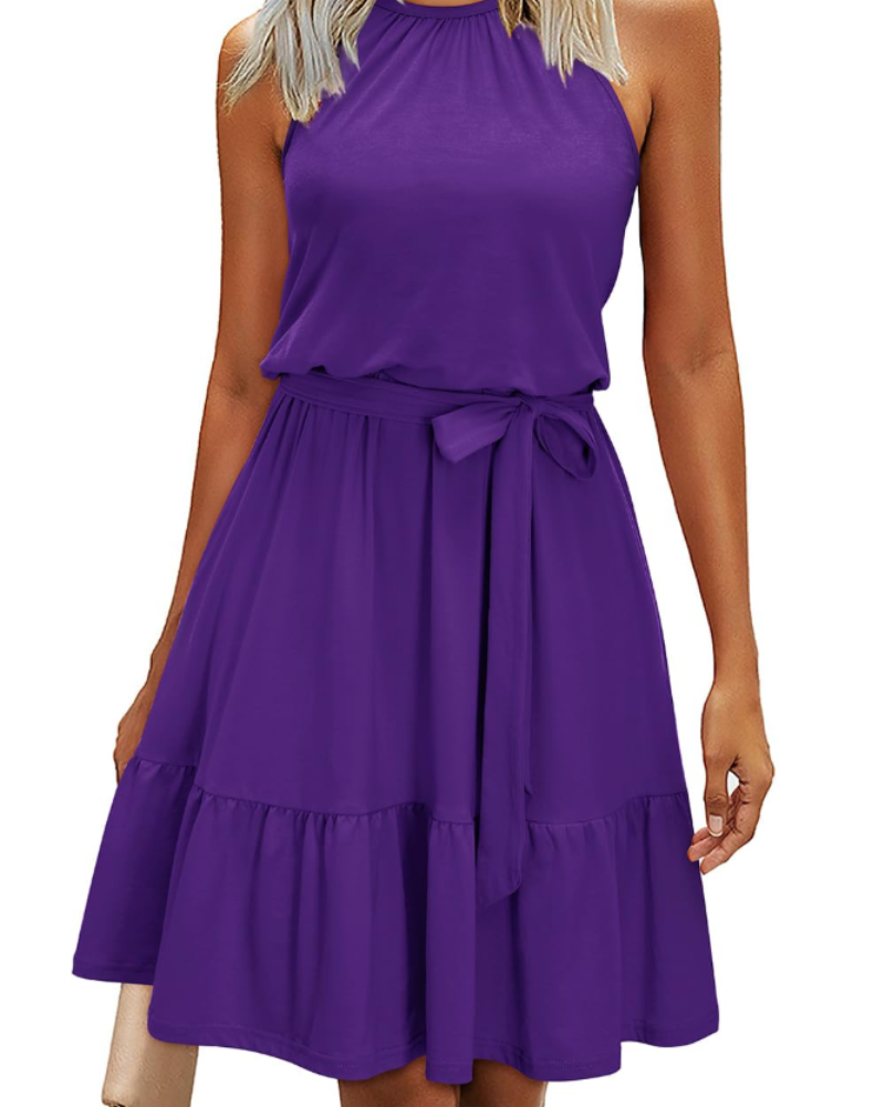 Sophie Robe Femme – Robe Dos Nu Été A-Line Fluide Volants Avec Poches Élégante