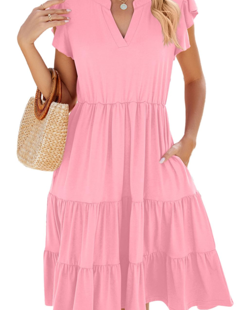 Brielle Robe Midi Femme – Robe Col V Sans Manches, Coupe A-Line Fluide & Poches