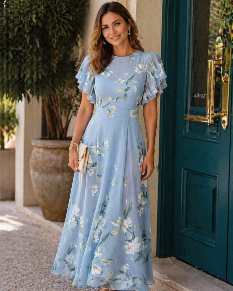 Gloria Robe Maxi Femme – Kvetinové šaty strihu A-line, rozšírené rukávy a romantická elegancia