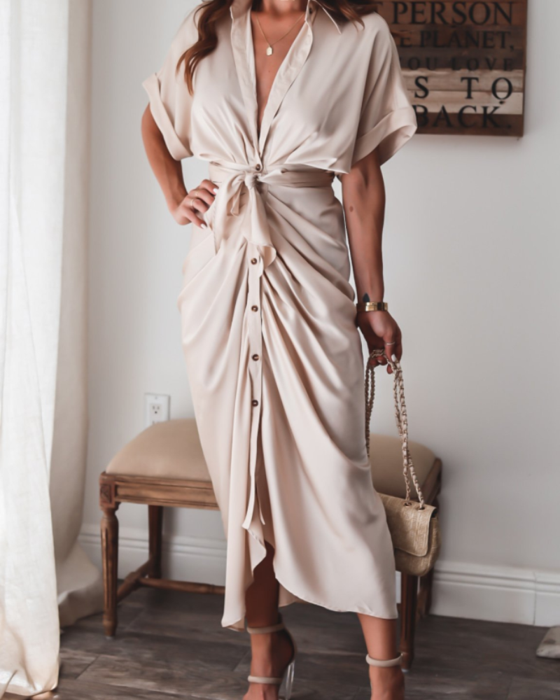 Vestido Maxi de Satén Mona para Mujer – Vestido Cruzado Drapeado, Abertura y Elegancia para la Noche