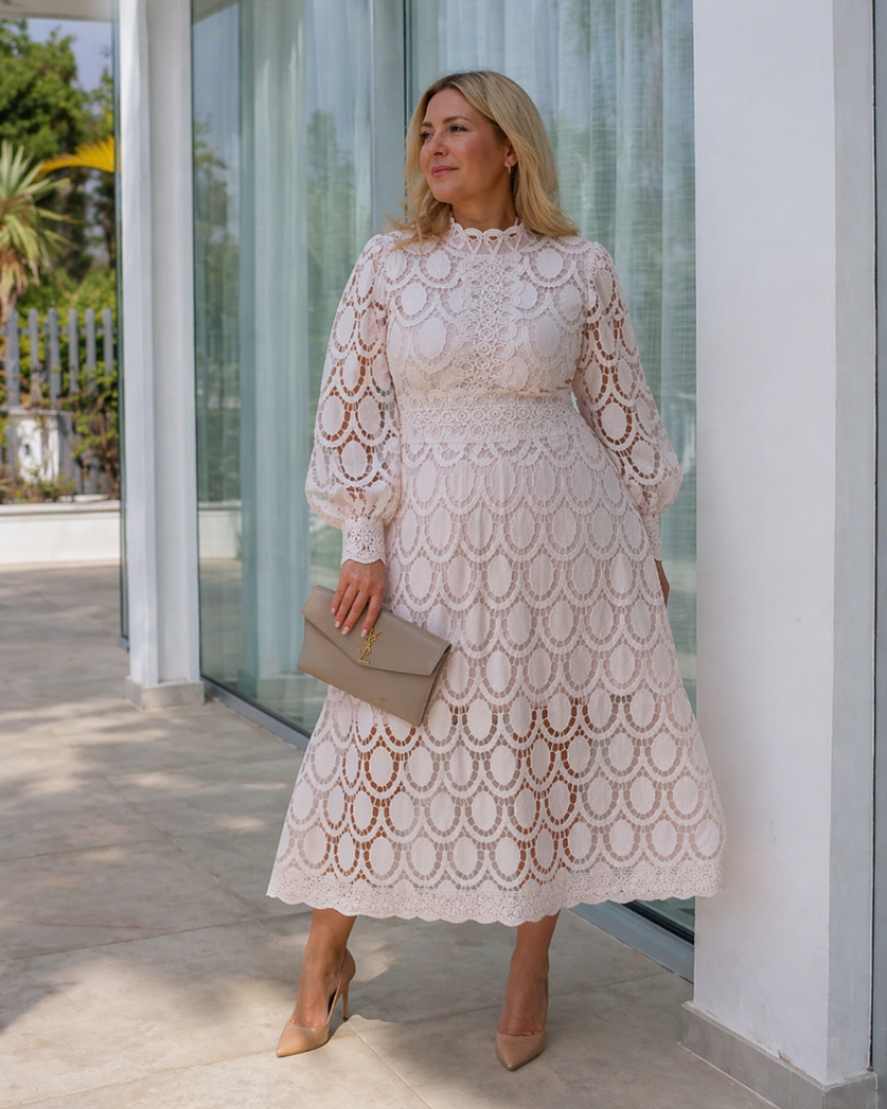 Celestine Robe Femme Curvy Grande Taille – Robe Dentelle Élégante Manches Longues Soirée Chic