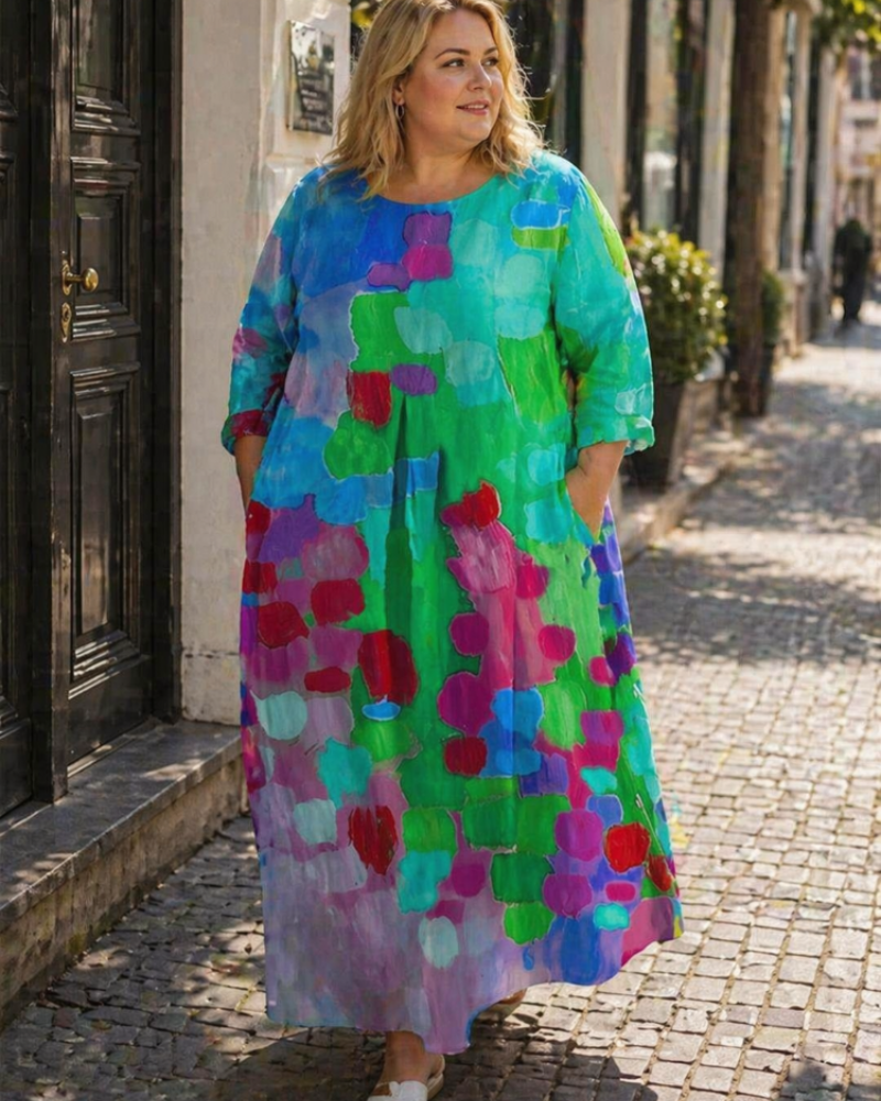 Nella Robe Femme Curvy Grande Taille – Robe Fleurie Coton Léger Coupe Évasée Confort Été