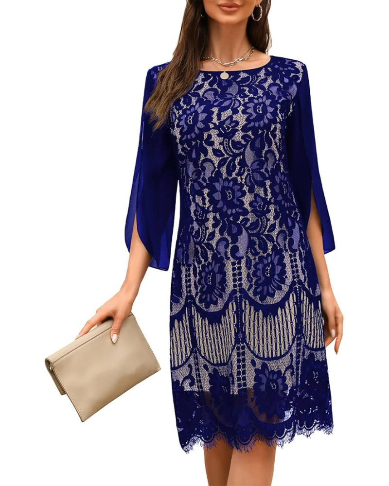 Rhea Jurk Cocktail Dames – Kant & Pailletten, A-lijn Snit & Elegante Gespleten Mouwen