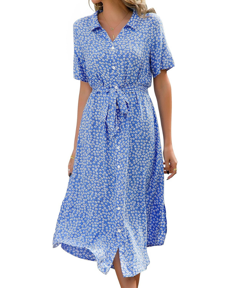 Eira haljina za žene – V-izrez s cvjetnim uzorkom, lepršavi kroj s remenom i elegantni boho ljetni stil