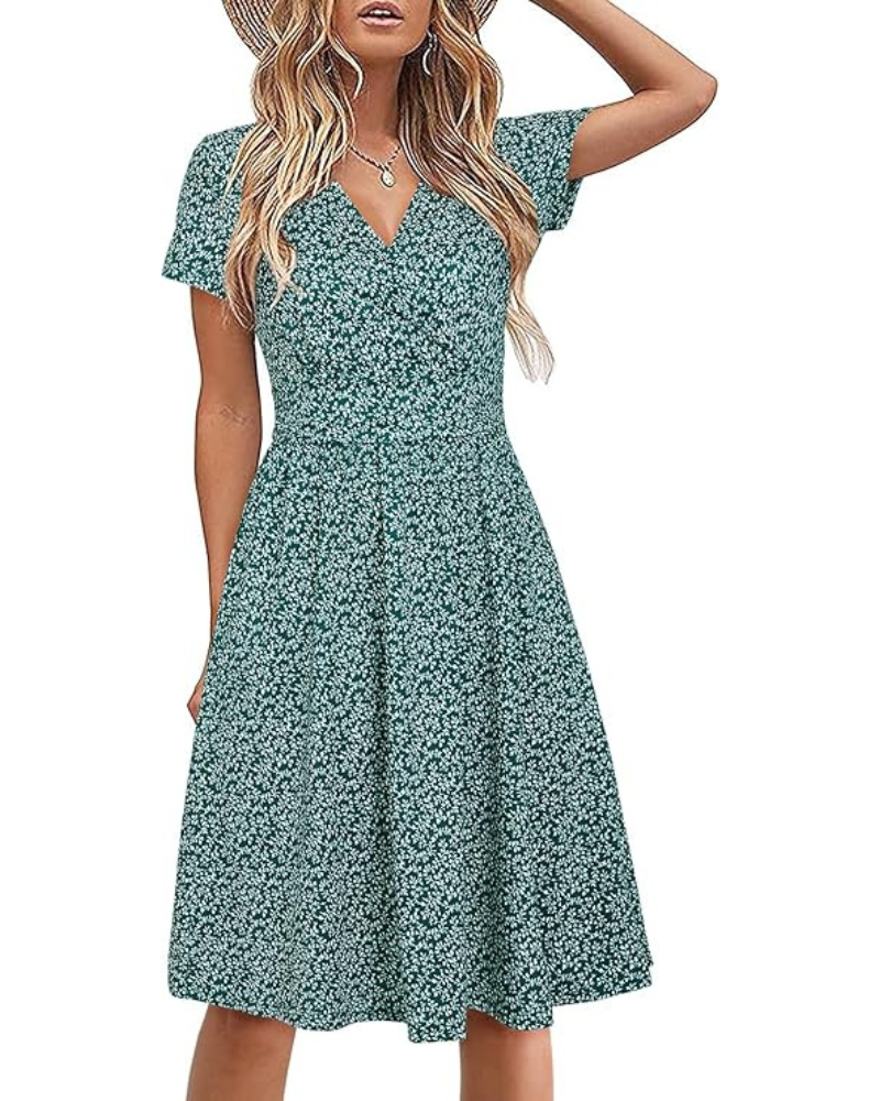 Genesis Robe Dames – Bloemenprint, V-hals met Overslag & Zakjes Elegante A-lijn Snit