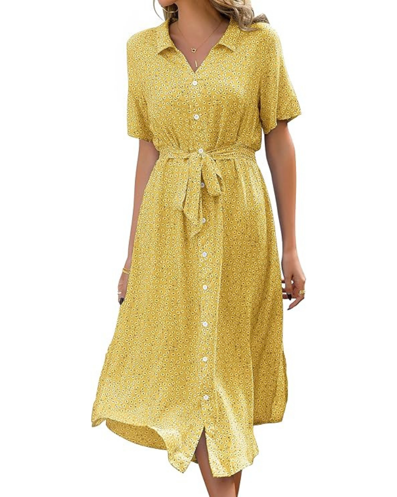 Eira haljina za žene – V-izrez s cvjetnim uzorkom, lepršavi kroj s remenom i elegantni boho ljetni stil