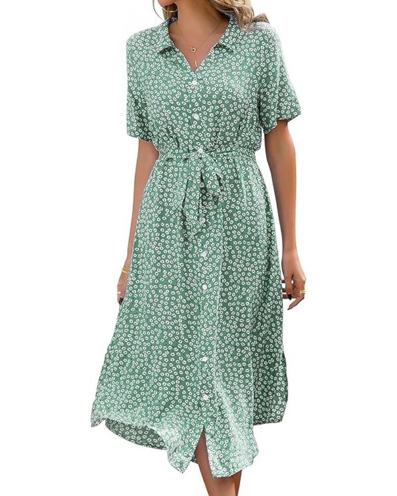 Eira haljina za žene – V-izrez s cvjetnim uzorkom, lepršavi kroj s remenom i elegantni boho ljetni stil
