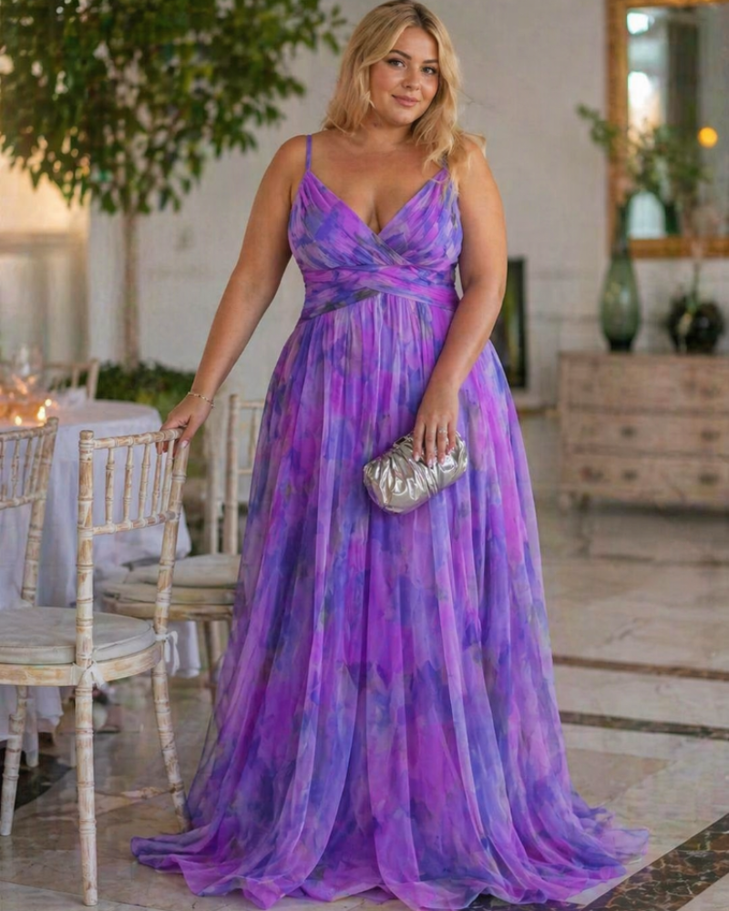 Bellarose Haljina za Žene Curvy Velikih Veličina – Duga Cvjetna Ljetna Haljina s Prilagodljivim Lepršavim Krojem