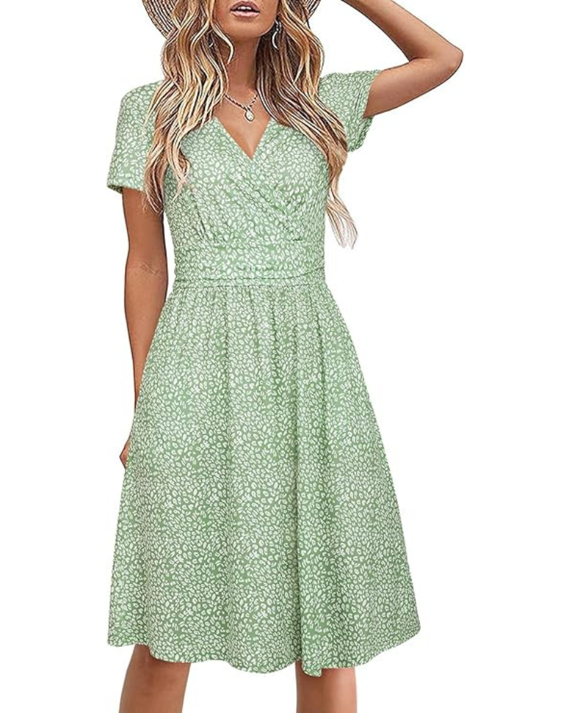 Genesis Robe Dames – Bloemenprint, V-hals met Overslag & Zakjes Elegante A-lijn Snit