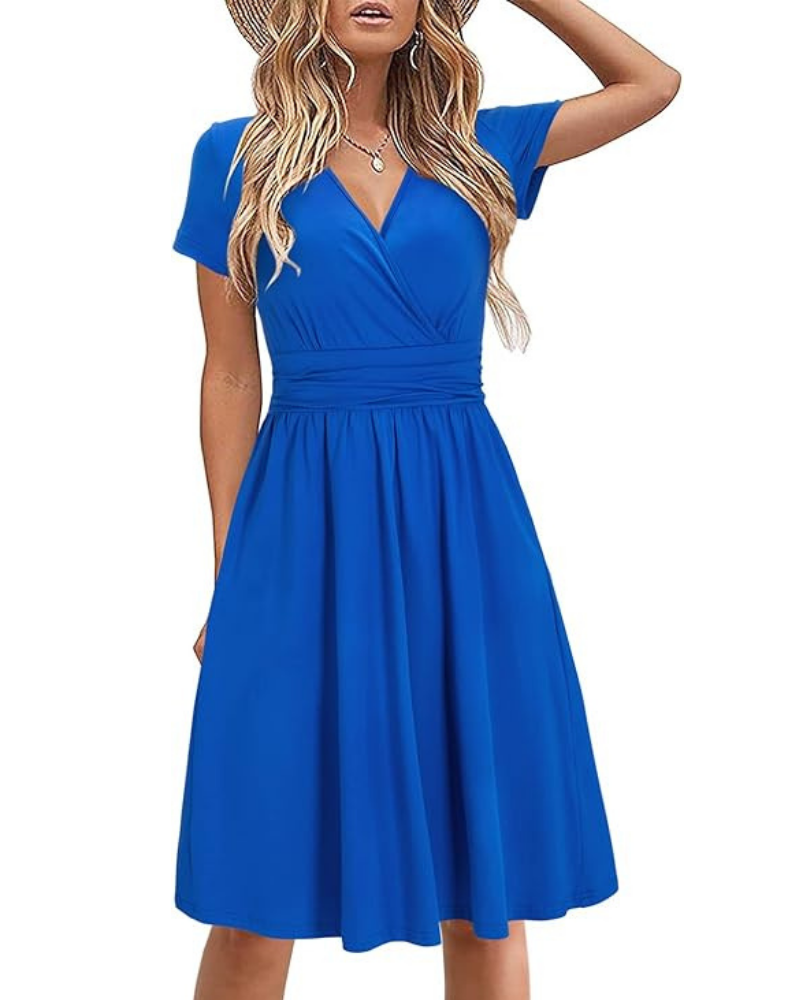 Genesis Robe Femme – Imprimé Floral, Col V Croisé & Poches Coupe A-Line Élégante