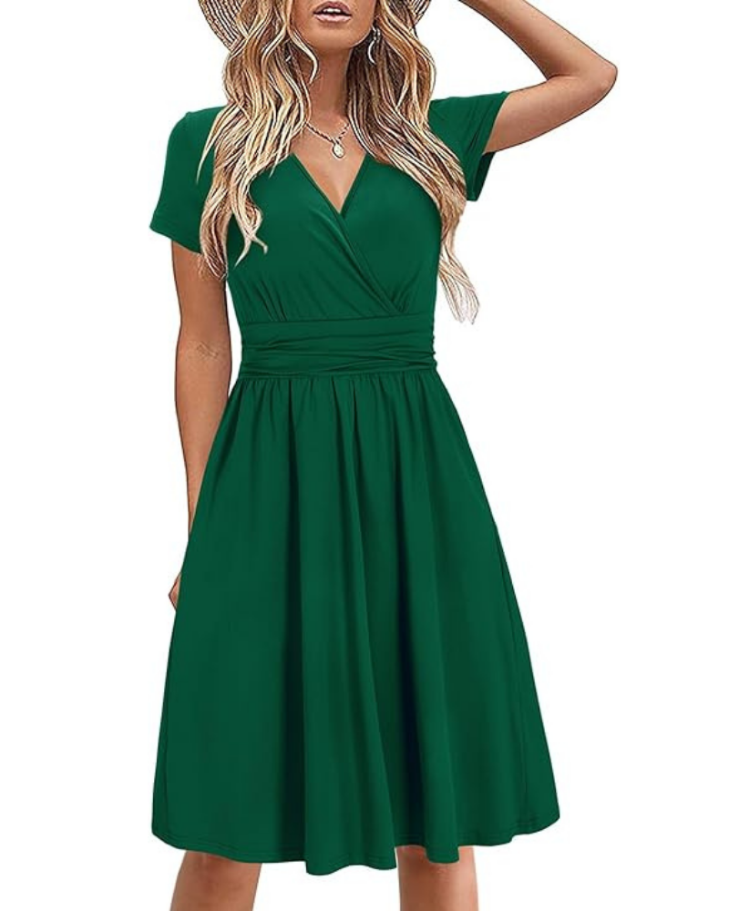 Genesis Robe Femme – Imprimé Floral, Col V Croisé & Poches Coupe A-Line Élégante