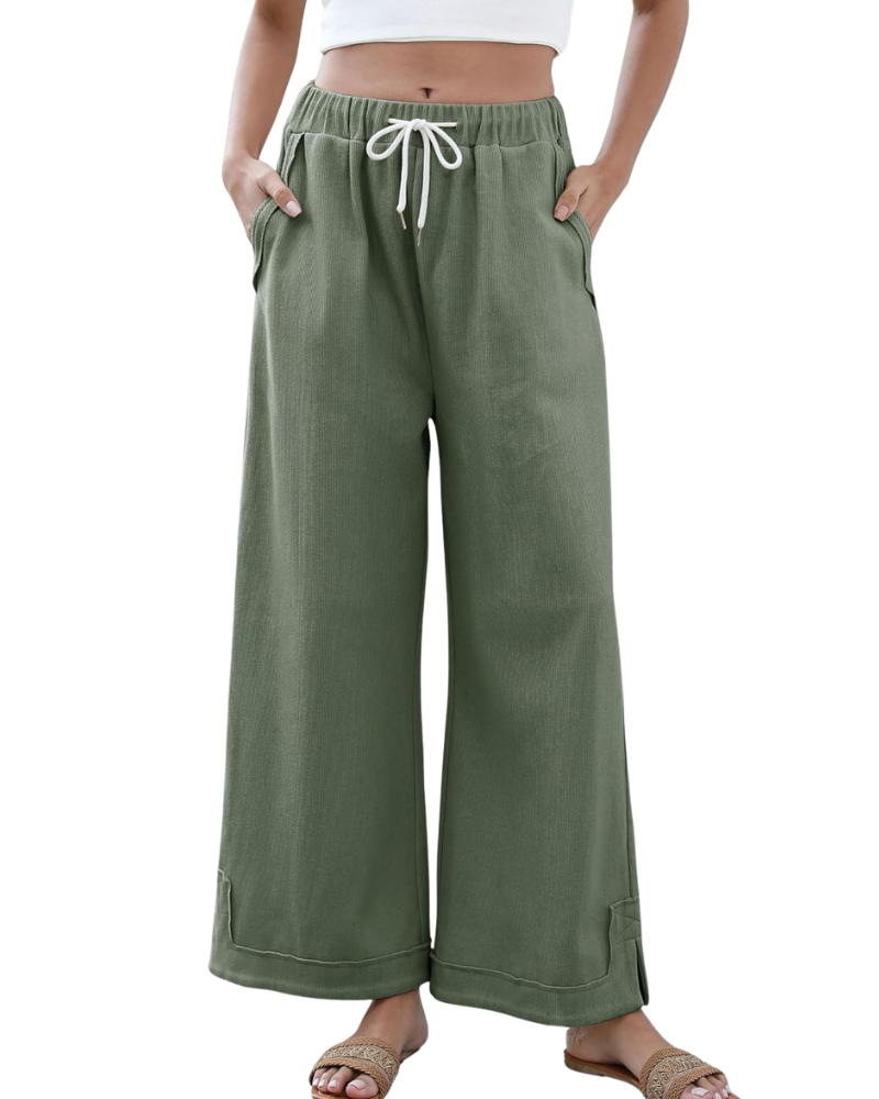Ahtisa Pantalon Femme – Palazzo Large Taille Élastique Cordon & Poches