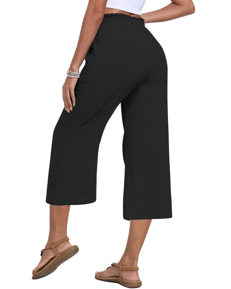 Zina Women's Pants – Wide Capri High Waist with Drawstring & Pockets Summer