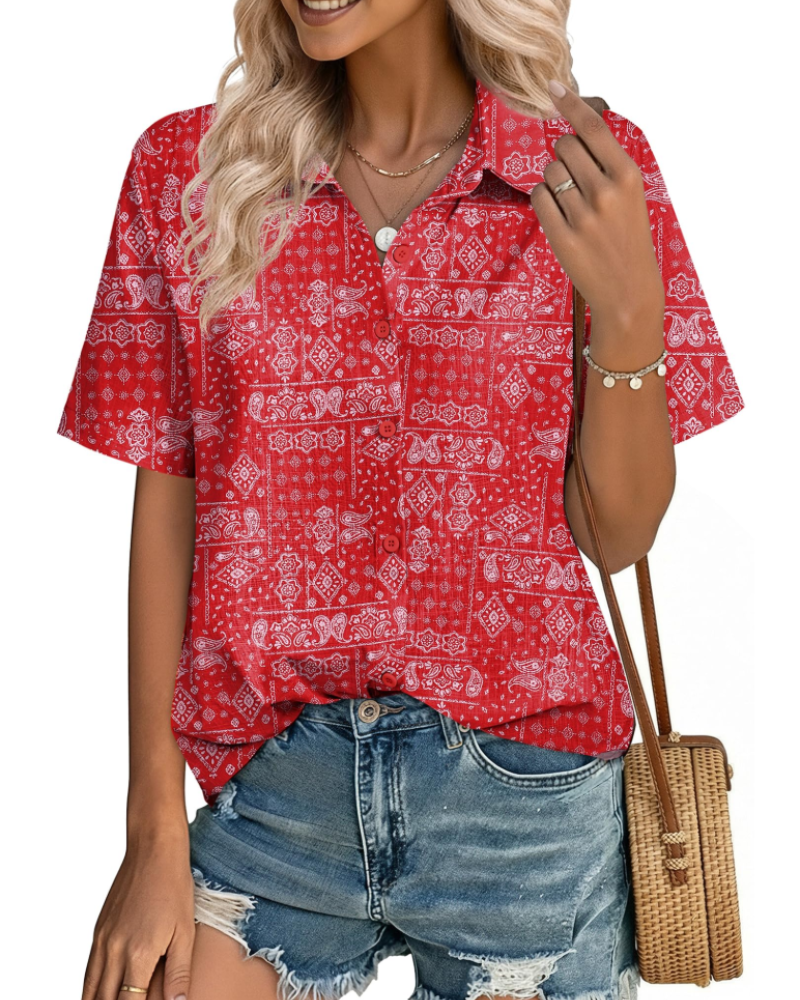 Aveline Chemisier Femme – Blouse Boutonnée Coton Lyocell Lin à Manches Courtes