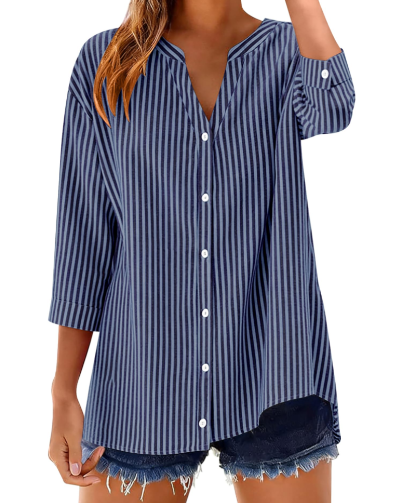 Soléane Chemise Femme – Chemisier en Coton à Carreaux ou Rayures Manches 3/4