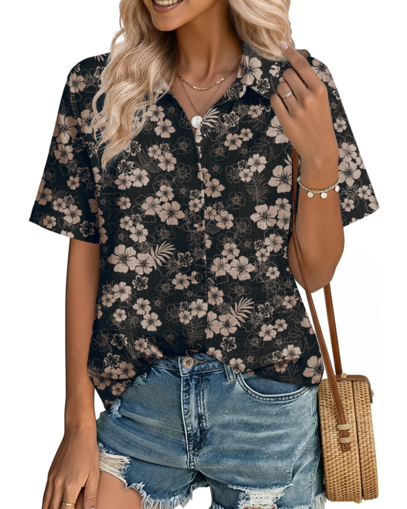 Aveline Chemisier Femme – Blouse Boutonnée Coton Lyocell Lin à Manches Courtes