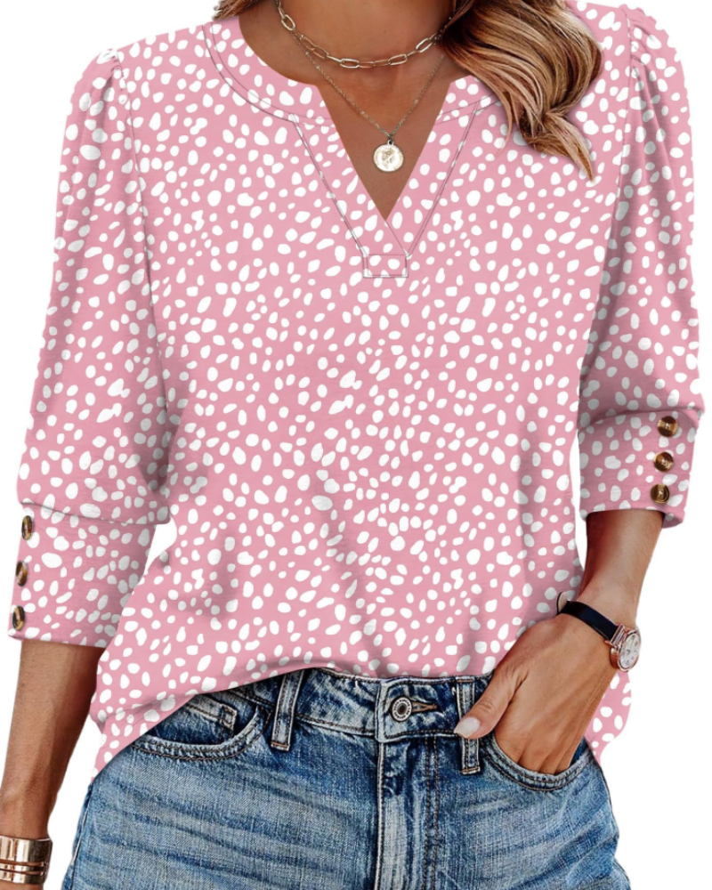 Séverine Blouse Femme Col V – Haut Élégant Manches 3/4 à Poignets Boutonnés