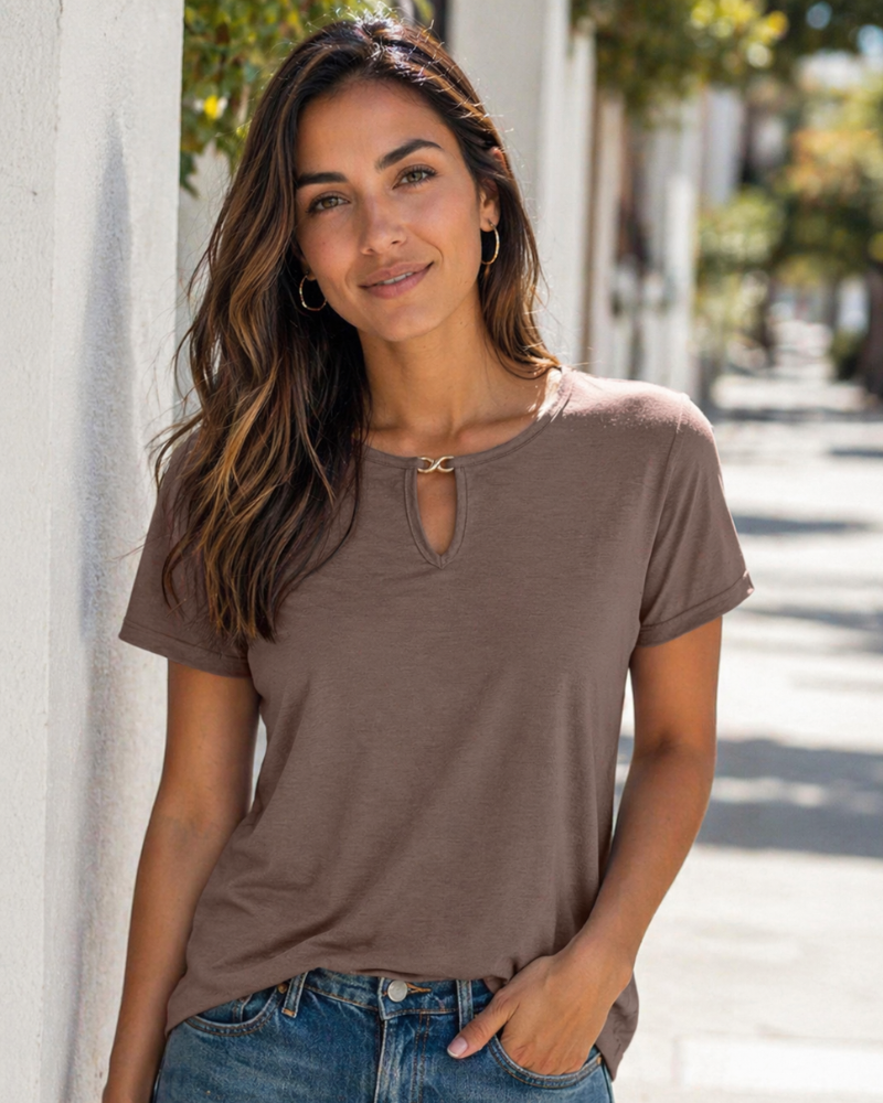 Veya Top Femme – Elegantní tričko s výstřihem Keyhole, přiléhavý střih, ležérní šik léto