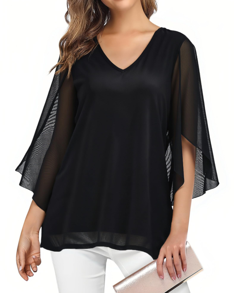 Kristine Blouse Femme Été – Col V Fleuri Manches 3/4 à Volants Grande Taille