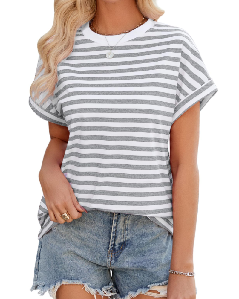 Madison T-shirt til kvinder sommer – Oversize stribet bomuld med rund hals