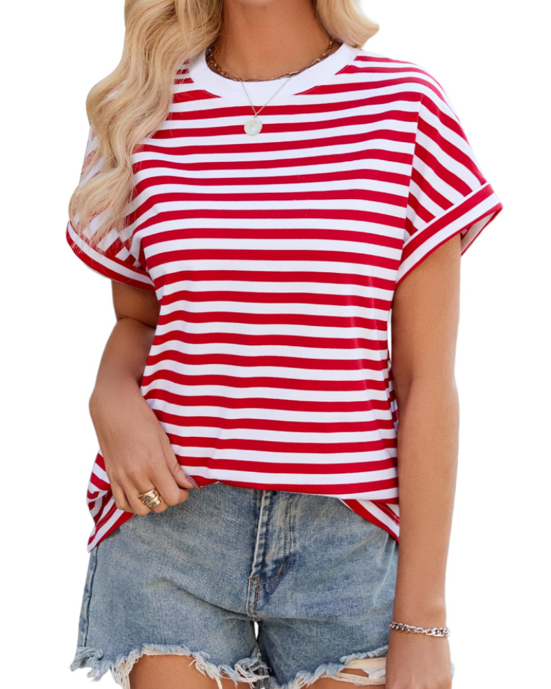 Madison T-shirt til kvinder sommer – Oversize stribet bomuld med rund hals