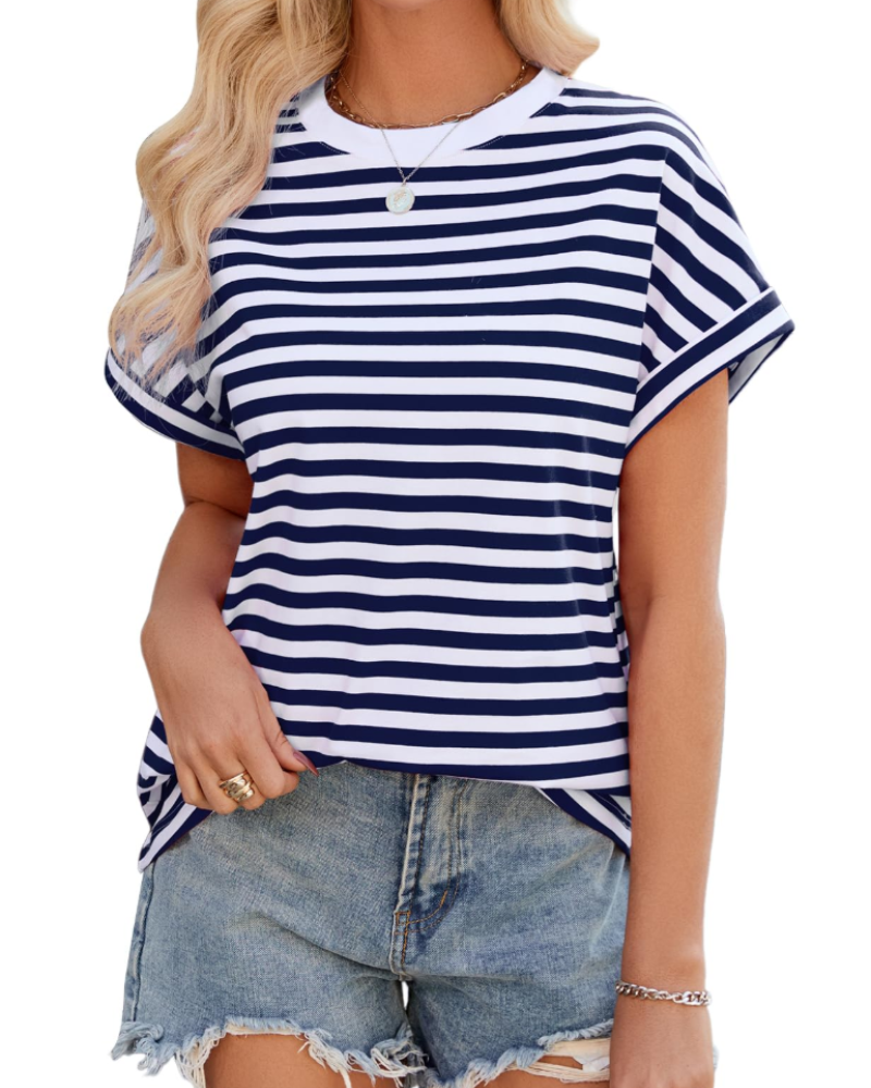 Madison T-shirt til kvinder sommer – Oversize stribet bomuld med rund hals