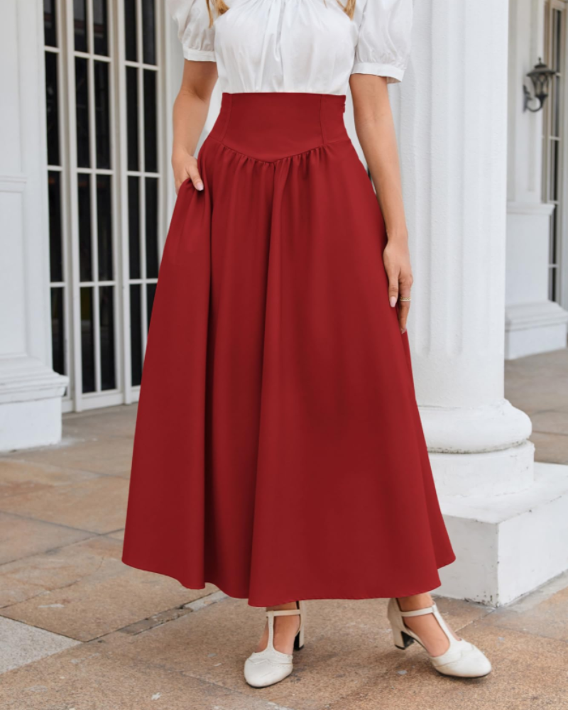 Guinevere Jupe Longue Femme – Victorienne Médiévale, Taille Haute Lacée & Volants