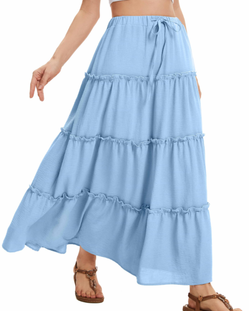 Tallulah Damen-Maxirock – Hohe Taille mit Kordelzug, ausgestellter Schnitt, Volants & 2 Taschen
