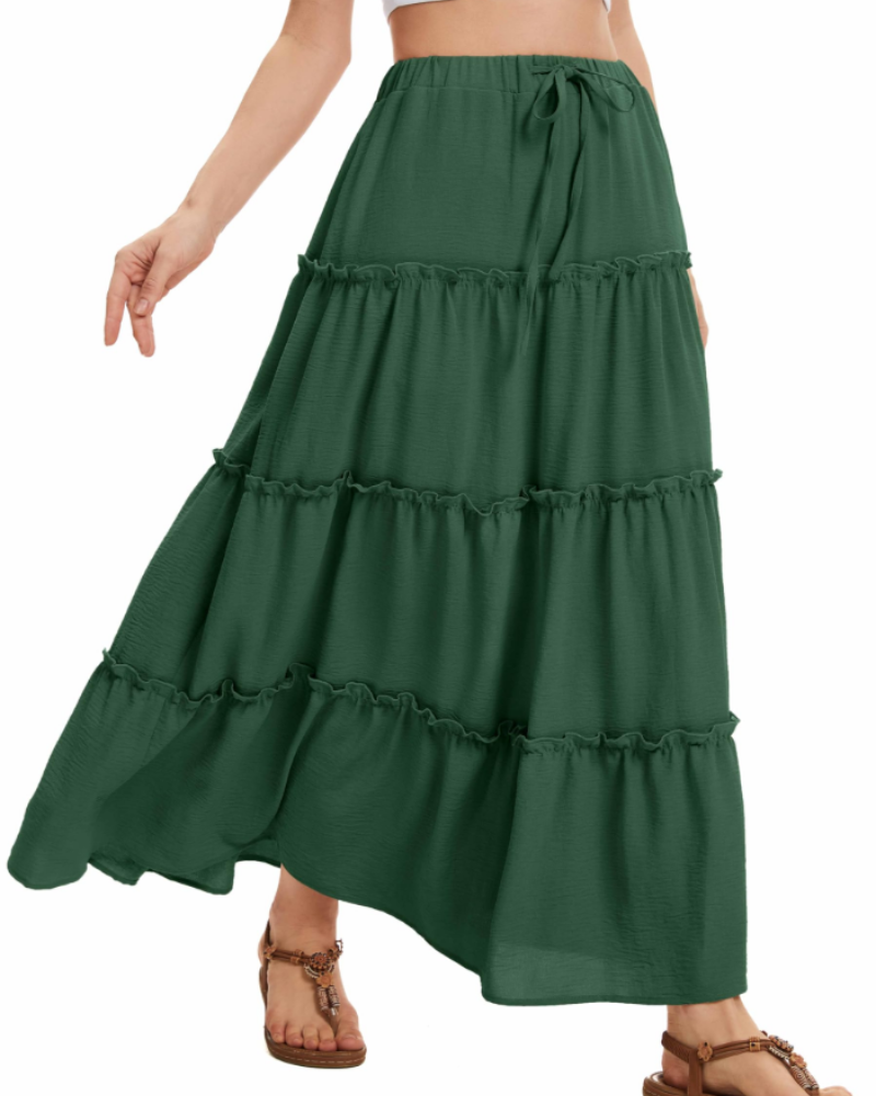 Tallulah Damen-Maxirock – Hohe Taille mit Kordelzug, ausgestellter Schnitt, Volants & 2 Taschen