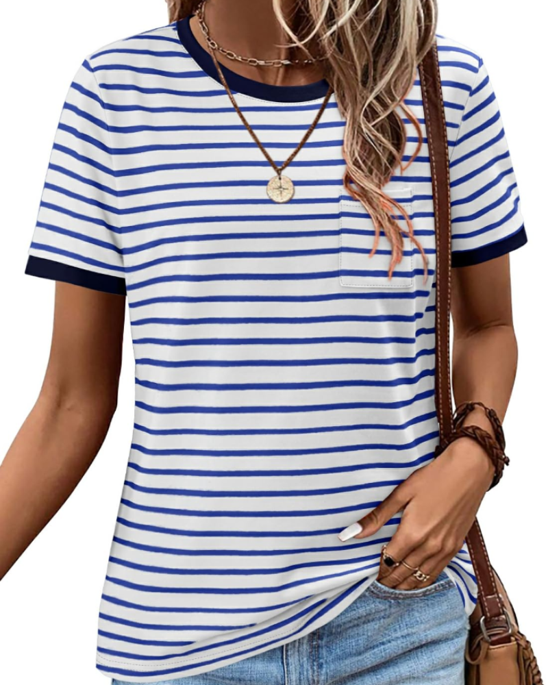 T-shirt estiva donna – Maniche corte in cotone a righe colorblock