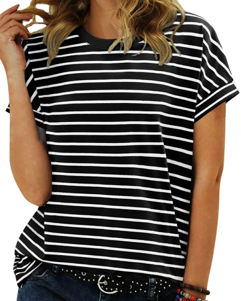 T-shirt estiva donna – Maniche corte in cotone a righe colorblock