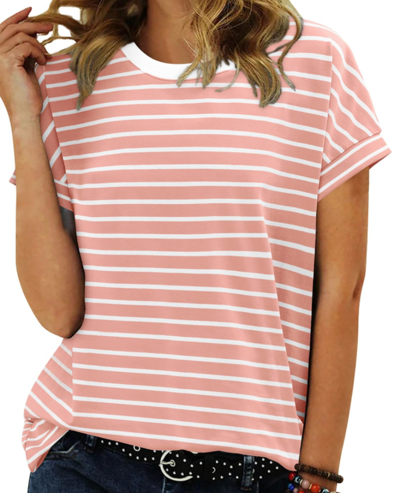 T-shirt estiva donna – Maniche corte in cotone a righe colorblock