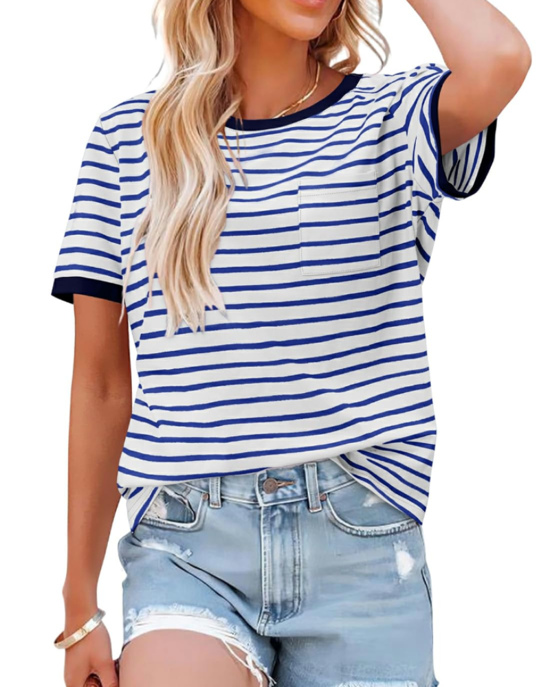 T-shirt estiva donna – Maniche corte in cotone a righe colorblock