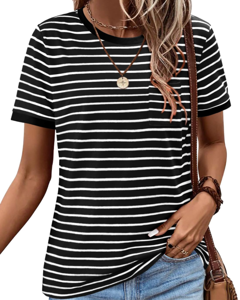 T-shirt estiva donna – Maniche corte in cotone a righe colorblock