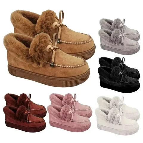 Pantofole invernali da donna Margo – Design in morbida pelle scamosciata con fodera in pelliccia e suola antiscivolo