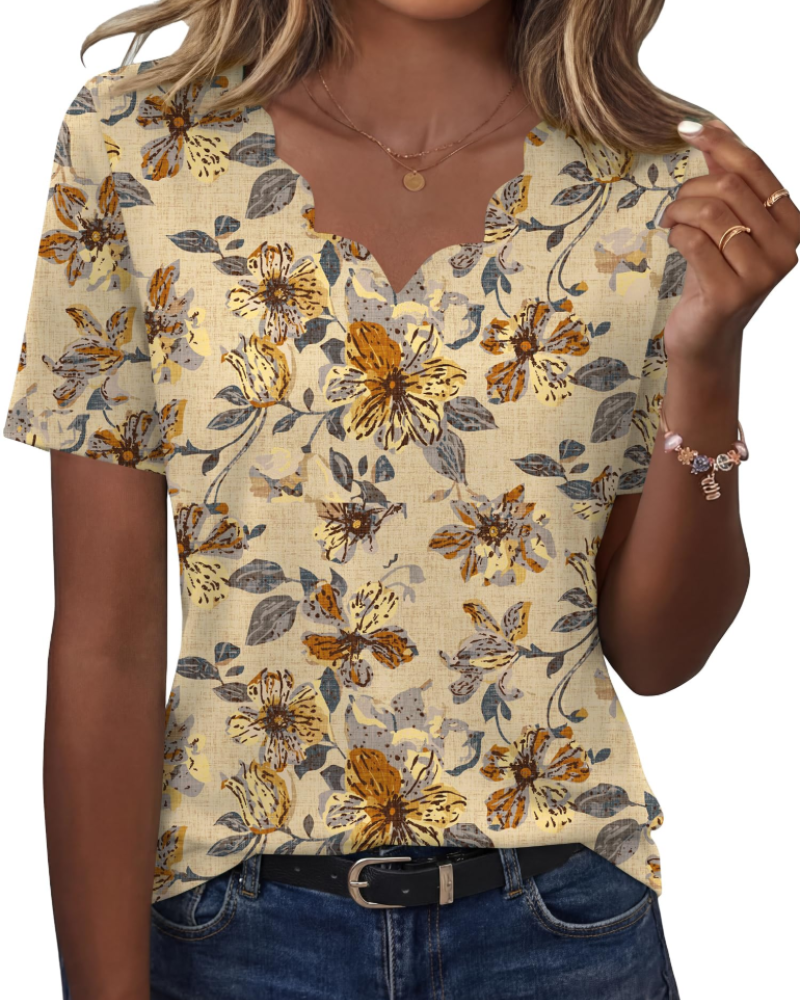 Ziva Women's Top – Wavy V-Neck Blouse, Elegant Flowing Fit & Casual Chic Style