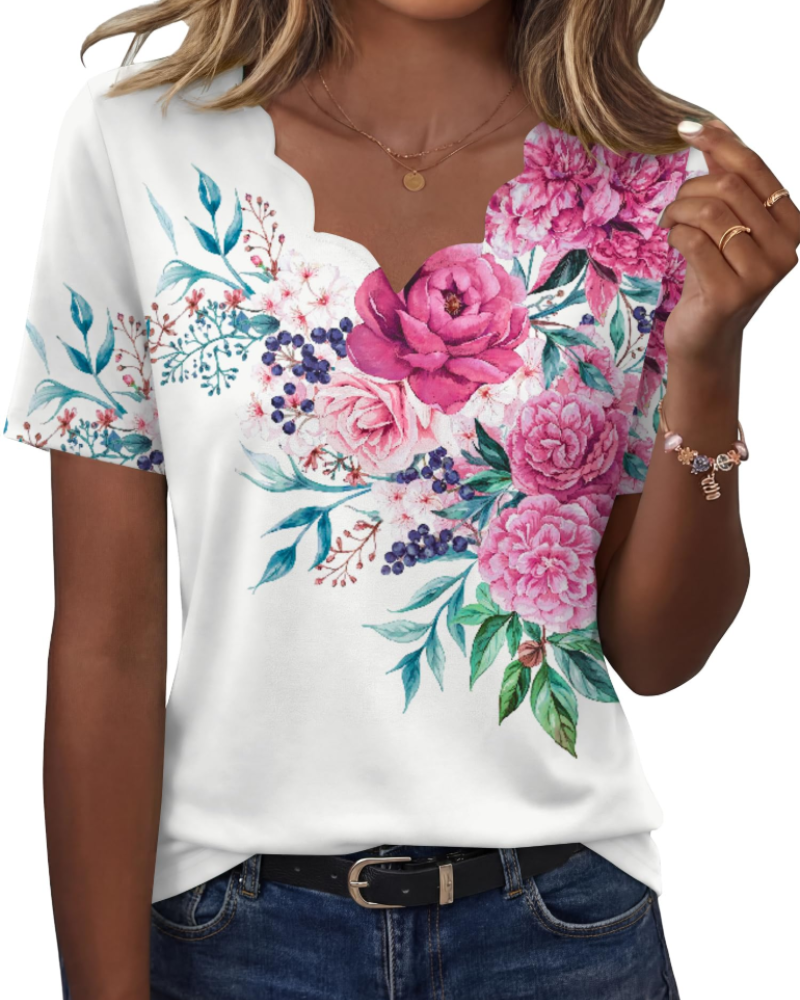 Ziva Top Femme – Blúzka s vlnitým výstrihom do V, elegantný voľný strih a štýl casual chic