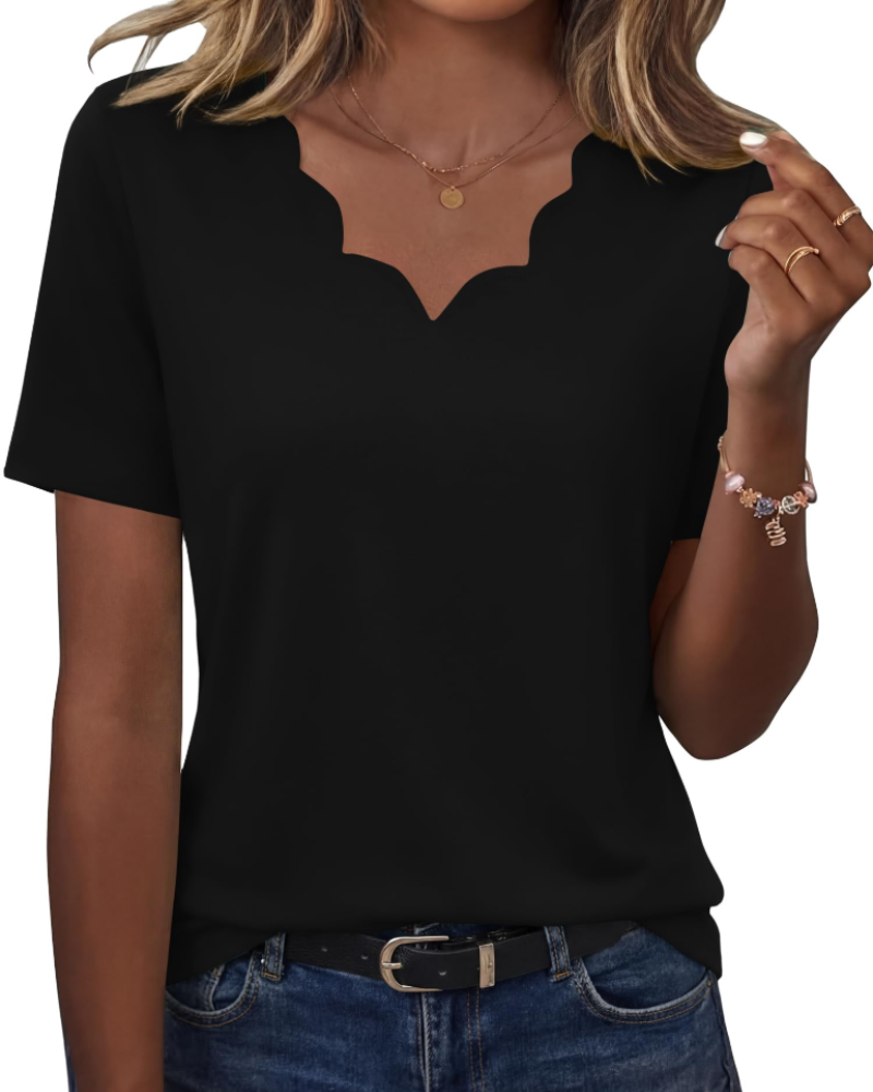 Ziva Top Femme – Blúzka s vlnitým výstrihom do V, elegantný voľný strih a štýl casual chic