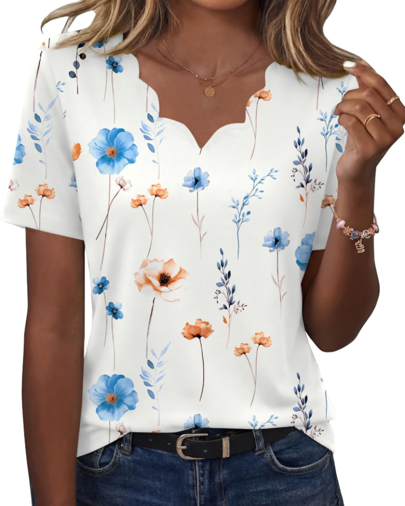 Ziva Women's Top – Wavy V-Neck Blouse, Elegant Flowing Fit & Casual Chic Style