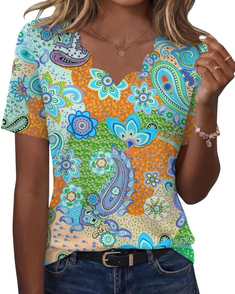 Ziva Top Femme – Blúzka s vlnitým výstrihom do V, elegantný voľný strih a štýl casual chic